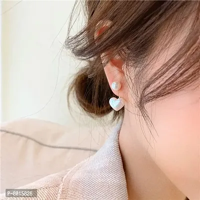 Beautiful Heart Shaped 2 way Freshwater Pearl Geometric Korean Earrings Pair For Women