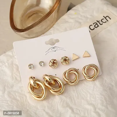 Stylish Geometrical Twisted Golden Earrings Set of 6 Pair For Women