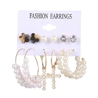 Stylish Cross Pearl Hoops Acylic Stud Earrings set of 6 Pairs For Women-thumb2
