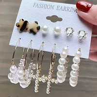 Stylish Cross Pearl Hoops Acylic Stud Earrings set of 6 Pairs For Women-thumb1