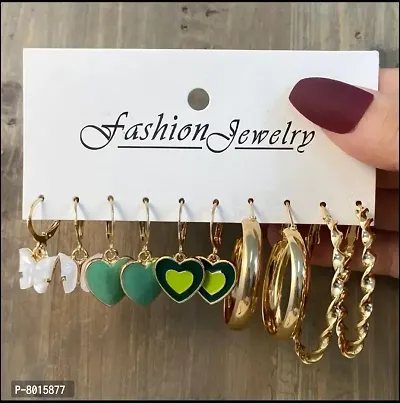 Stylish golden Acrylic Pearl Green Black Round Yin Yang Earrings Set of 5 Pairs For Women