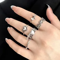 Drop Chain Heart Silver Classy Ring set of 5-thumb1