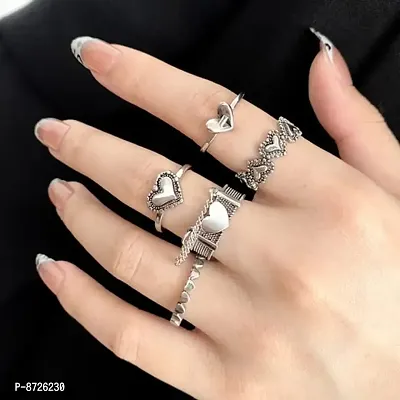 Drop Chain Heart Silver Classy Ring set of 5-thumb2