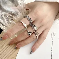 Drop Chain Heart Silver Classy Ring set of 5-thumb2