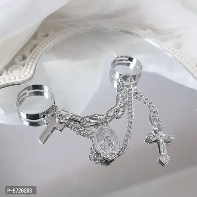 Silver Long Key Heart  BTS Inspired Chain 2 Ring Joinet Ring-thumb0