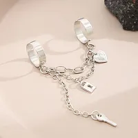 Silver Long Key Heart  BTS Inspired Chain 2 Ring Joinet Ring-thumb3