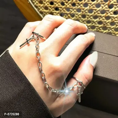 Joinet Silver Cross Punk Chain BTS Inspired Ring-thumb0