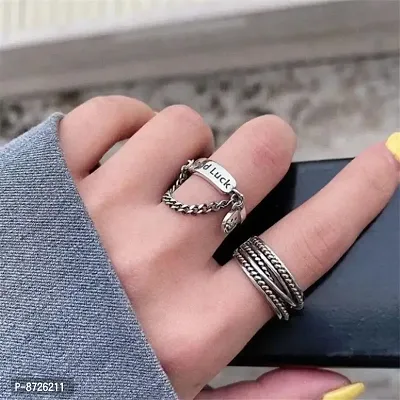 Good Luck Unisex Silver Ring Set of 2