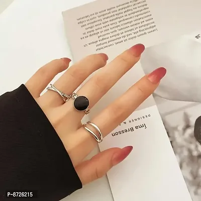 Black Detail Silver Ring Set of 3