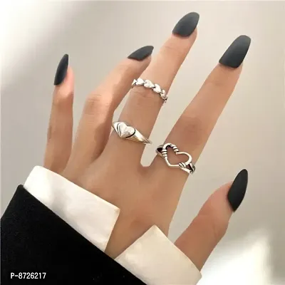 Silver Heart Cute Ring Set of 3