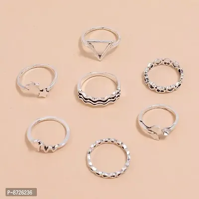 Fishtail Star Triangle Wave Silver Ring Set of 7-thumb2