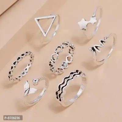 Fishtail Star Triangle Wave Silver Ring Set of 7-thumb3