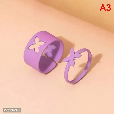 Stylish Couple Best Friend Butterfly Korean Lavender  Ring Set of 2-thumb0