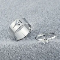 Stylish Couple Best Friend Airplane Korean Silver Ring Set of 2-thumb2