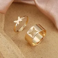 Stylish Couple Best Friend Butterfly Korean golden Golden Ring Set of 2-thumb1