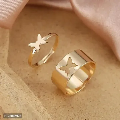 Stylish Couple Best Friend Butterfly Korean golden Golden Ring Set of 2-thumb2