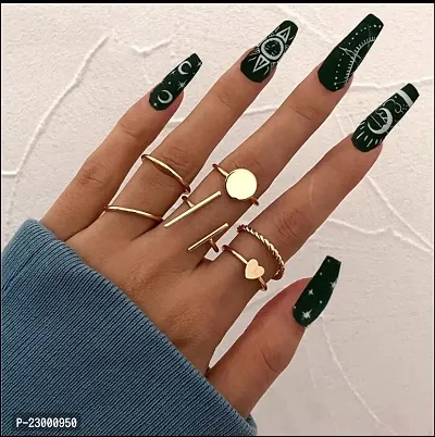 Stylish Golden Chain Diagonal Rings Set For Women Men Punk Simple Wide Chain Rings-thumb0