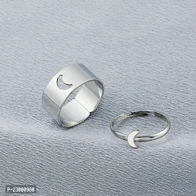 Stylish Couple Best Friend Moon Korean Silver  Ring Set of 2-thumb2