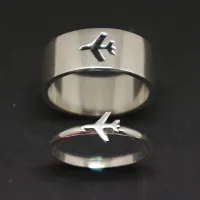 Stylish Couple Best Friend Airplane Korean Silver Ring Set of 2-thumb3