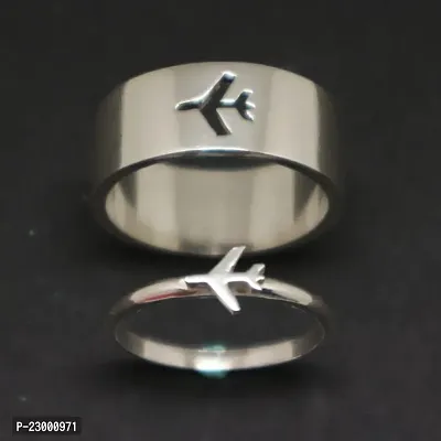 Stylish Couple Best Friend Airplane Korean Silver Ring Set of 2-thumb4