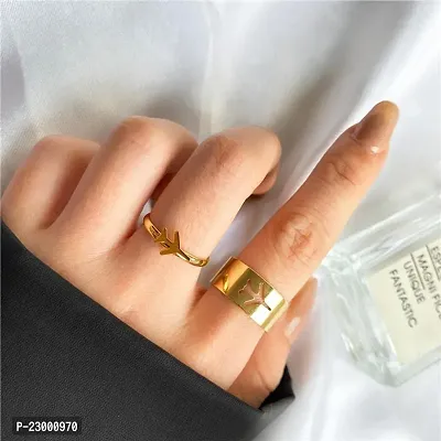 Stylish Couple Best Friend Airplane Korean Golden Ring Set of 2-thumb2