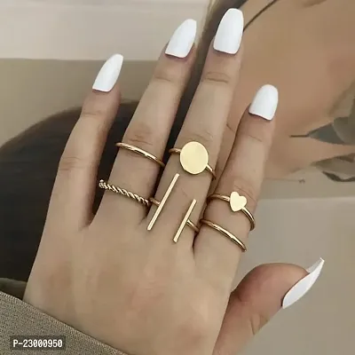 Stylish Golden Chain Diagonal Rings Set For Women Men Punk Simple Wide Chain Rings-thumb2