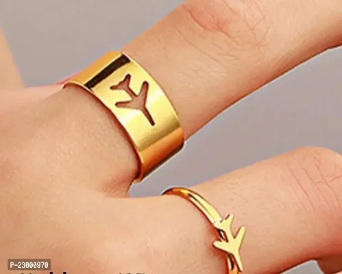 Stylish Couple Best Friend Airplane Korean Golden Ring Set of 2-thumb0