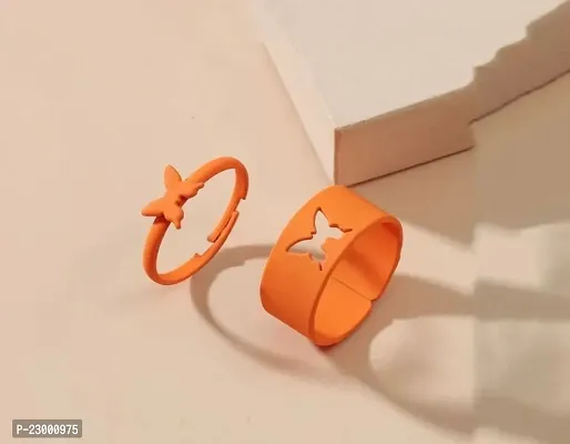 Stylish Couple Best Friend Butterfly Korean Coral  Ring Set of 2-thumb0