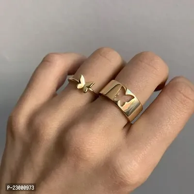 Stylish Couple Best Friend Butterfly Korean golden Golden Ring Set of 2-thumb0