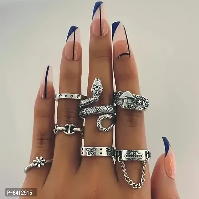Trending Silver snake ring set of 7-thumb0
