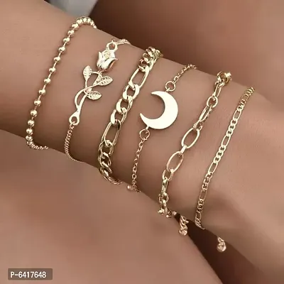 Latest gold Multilayered rose flower bracelet Crescent Moon set for women-thumb0