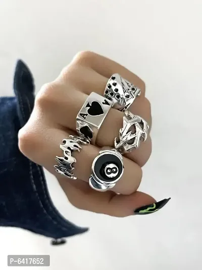 Latest silver Gothic 8 Number Playing Card Poker ring set of 5 Rings