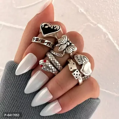 Latest silver snake insect Ludo Dice Heart ring set of 5-thumb0