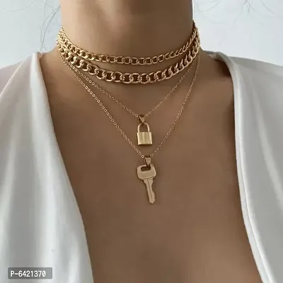 Lock and key Multilayered Necklace Chain