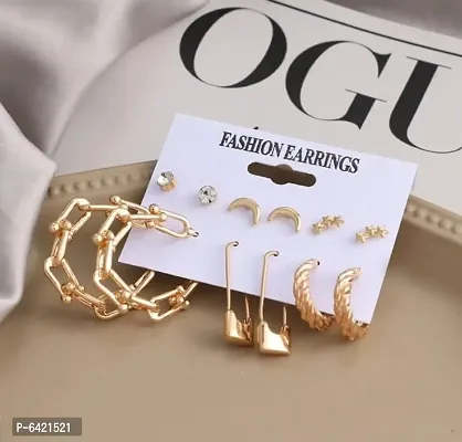 Golden Safety Pin  earring set For Women
