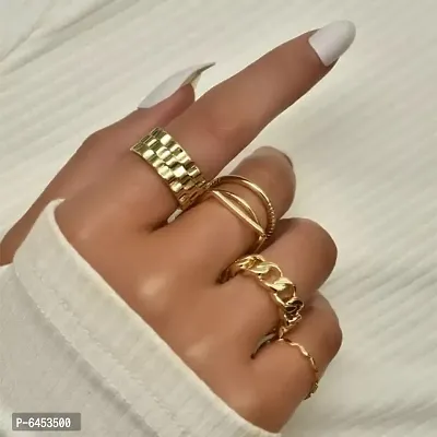 Golden finger Link Wrist Watch Band ring set for women