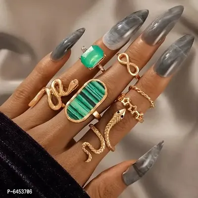 Green diamond snake ring set