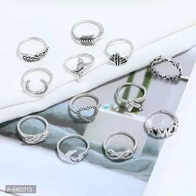 Silver infinity Airplane  moon Arrow Heart Fish Tail AMOR Cactus Leaf Wing  ring set for women-thumb2