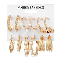 Gorgeous Golden Pearl Hoop Earrings Set of 9-thumb1