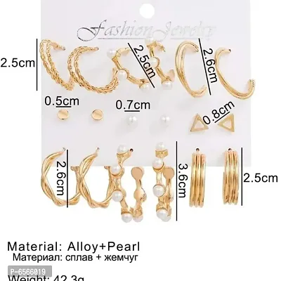 Gorgeous Golden Pearl Hoop Earrings Set of 9-thumb4