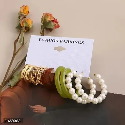 Acrylic Brown Green Golden Pearl Hoop Earrings Set of 5