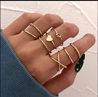Golden Heart Cross Twisted Link Stone Ring Set of 7-thumb2