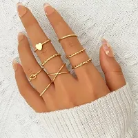 Golden Heart Cross Twisted Link Stone Ring Set of 7-thumb3
