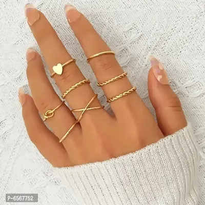 Golden Heart Cross Twisted Link Stone Ring Set of 7-thumb4