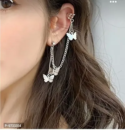 Butterfly Charm Chain Single Pc Earhook  Ear Crawler Korean Earring-thumb0