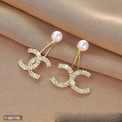 Buy Chanel CC Inspired Zircon Studded dangler Korean Earrings