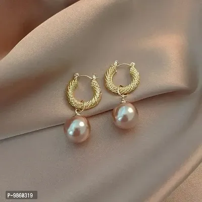 Golden Drop Pearl Korean Earrings Pair-thumb0