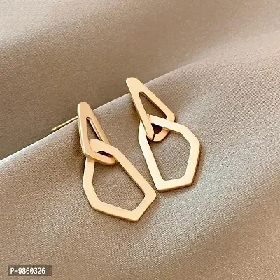 Golden Twisted Geometrical Dual Korean Earrings Pair