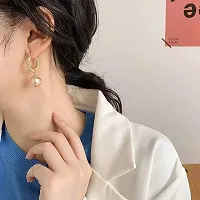 Golden Drop Pearl Korean Earrings Pair-thumb2