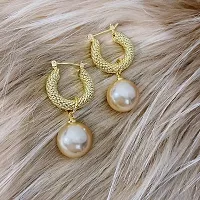 Golden Drop Pearl Korean Earrings Pair-thumb3